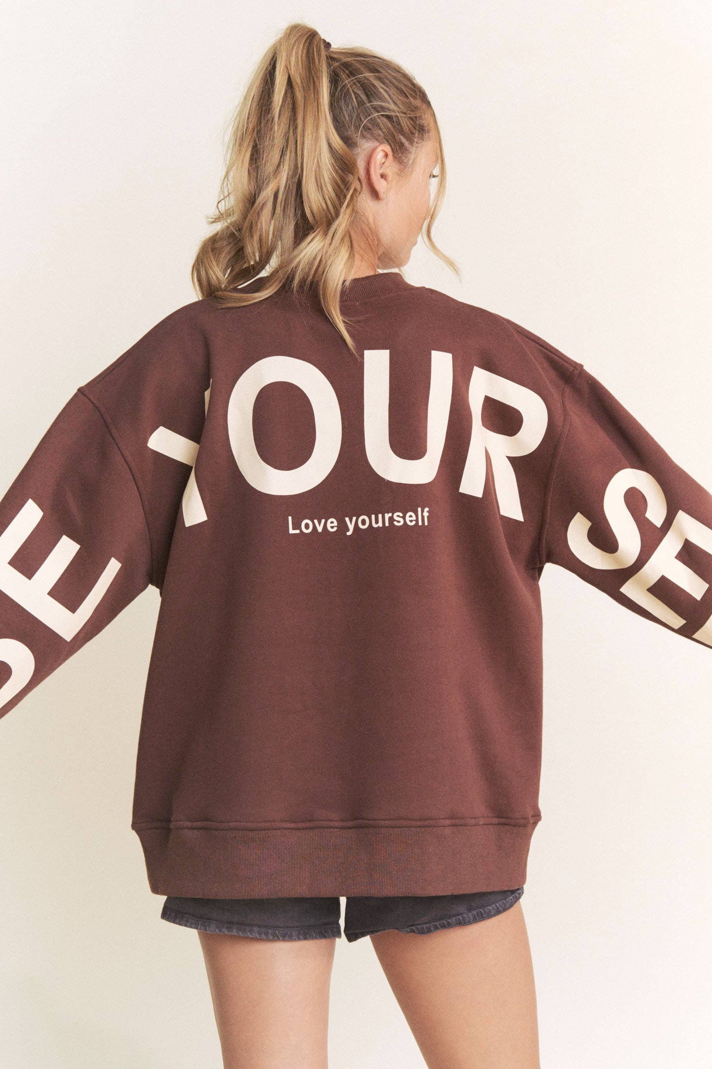 Love Yourself Oversized Brown Sweatshirt