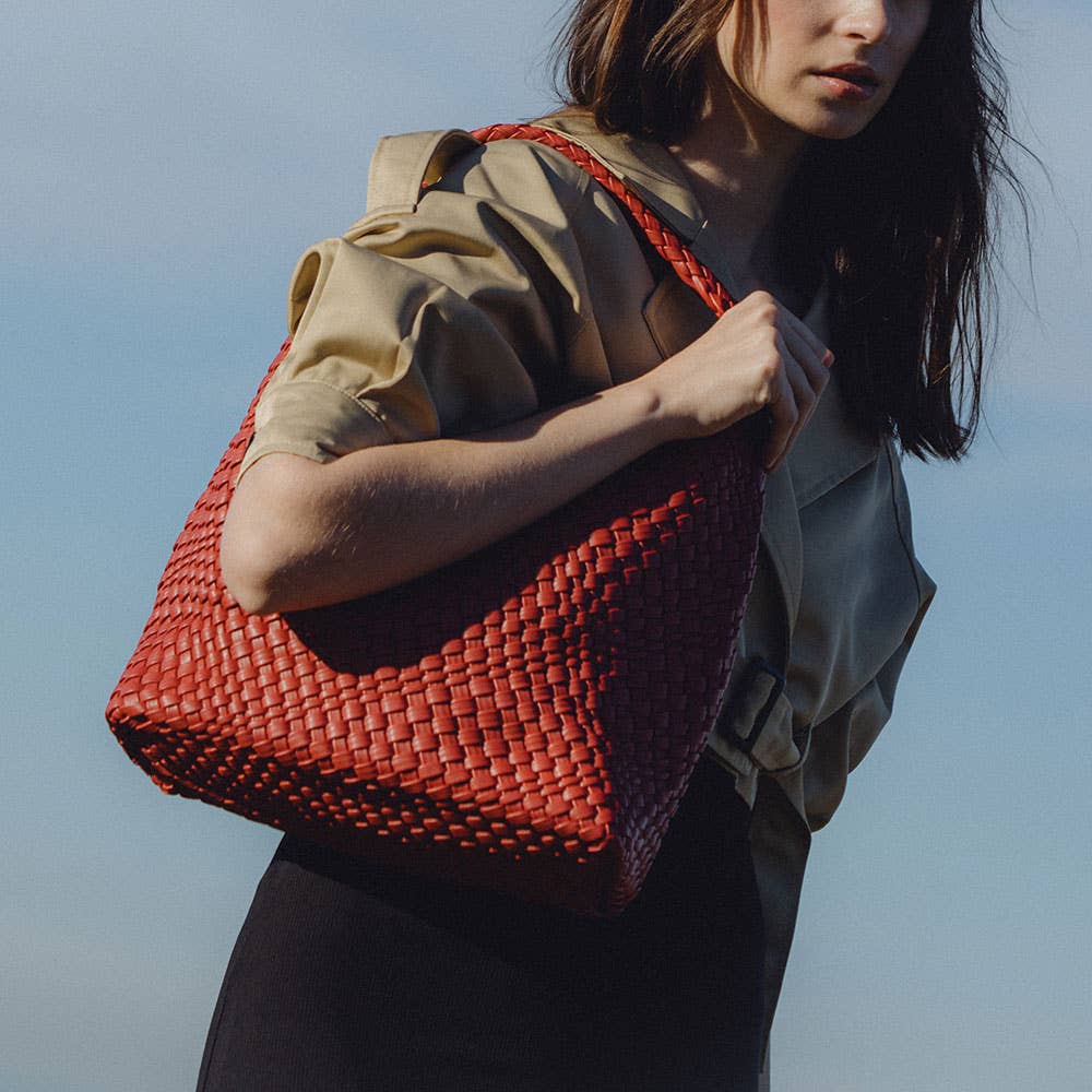 MELIE BIANCO: Johanna Wine Recycled Vegan Shoulder Bag