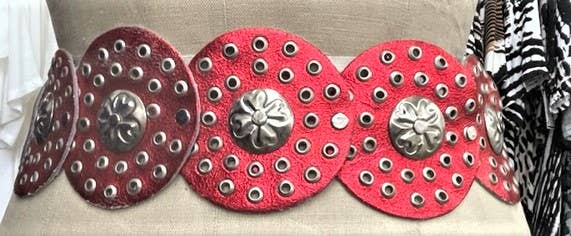 Medallion Metallic Red Leather Belt - Uniquely Claudia Boutique