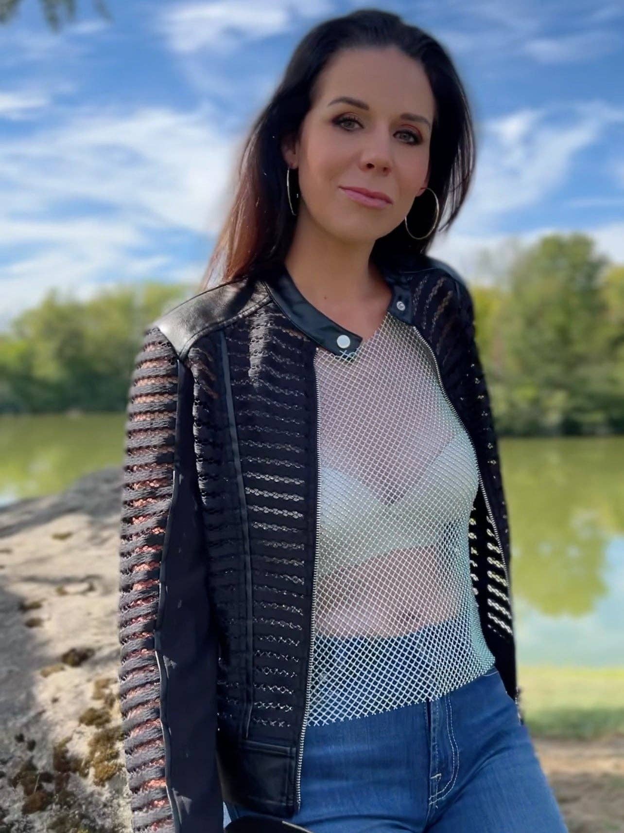 Maryann Mesh & Vegan Leather Shadow Jacket - Uniquely Claudia Boutique