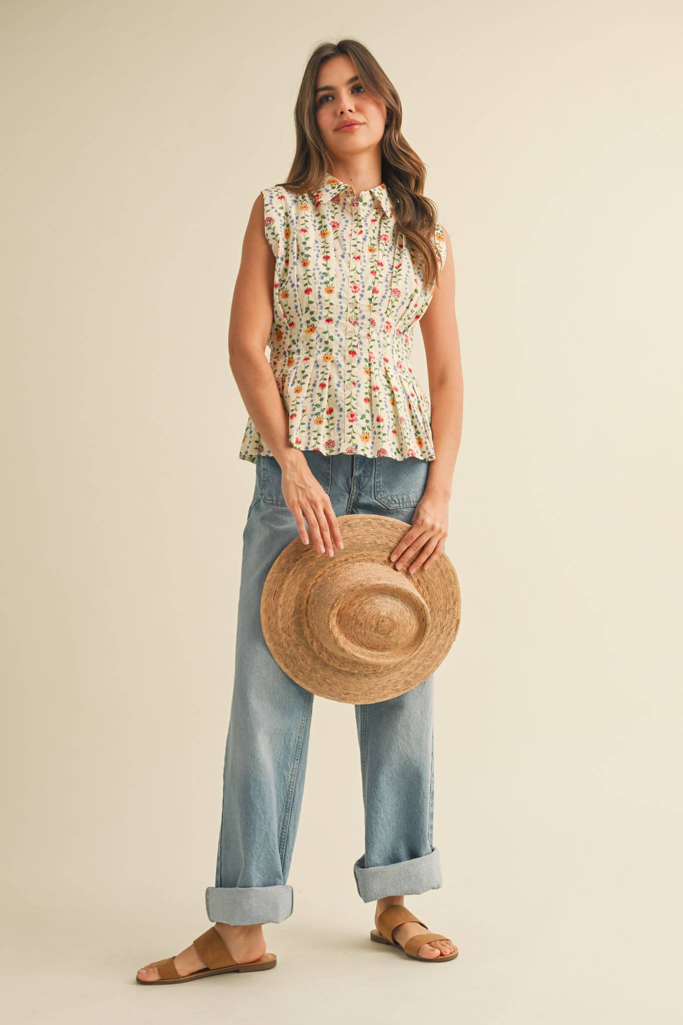 Christina Button-Down Peplum Waist Sleeveless Top - Uniquely Claudia Boutique