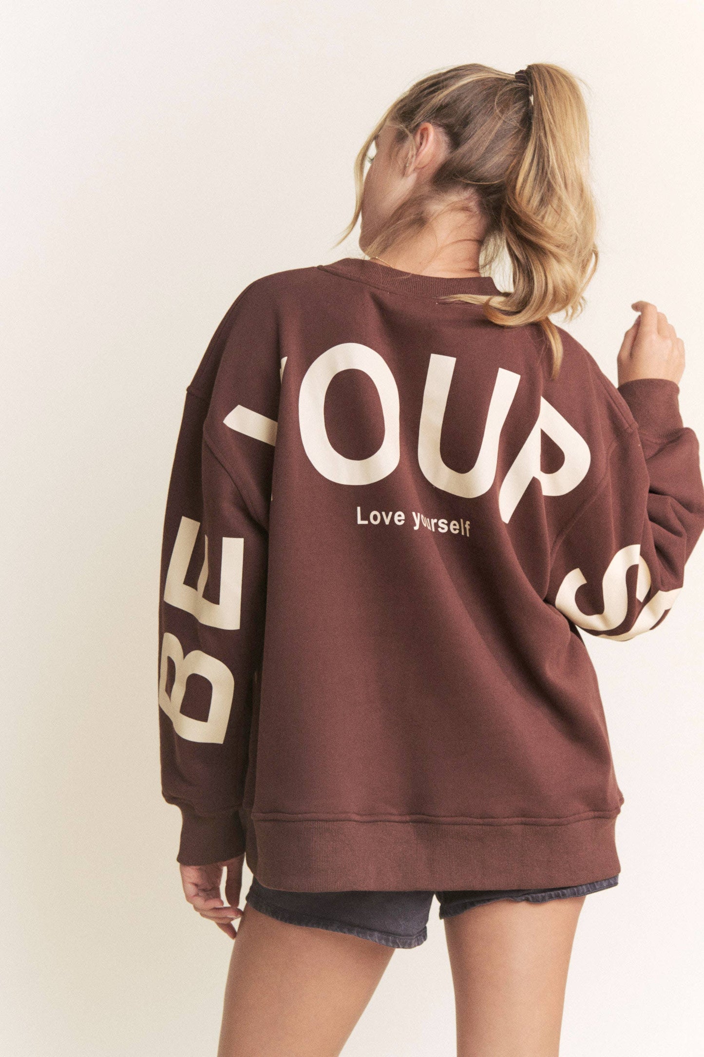 Love Yourself Oversized Brown Sweatshirt