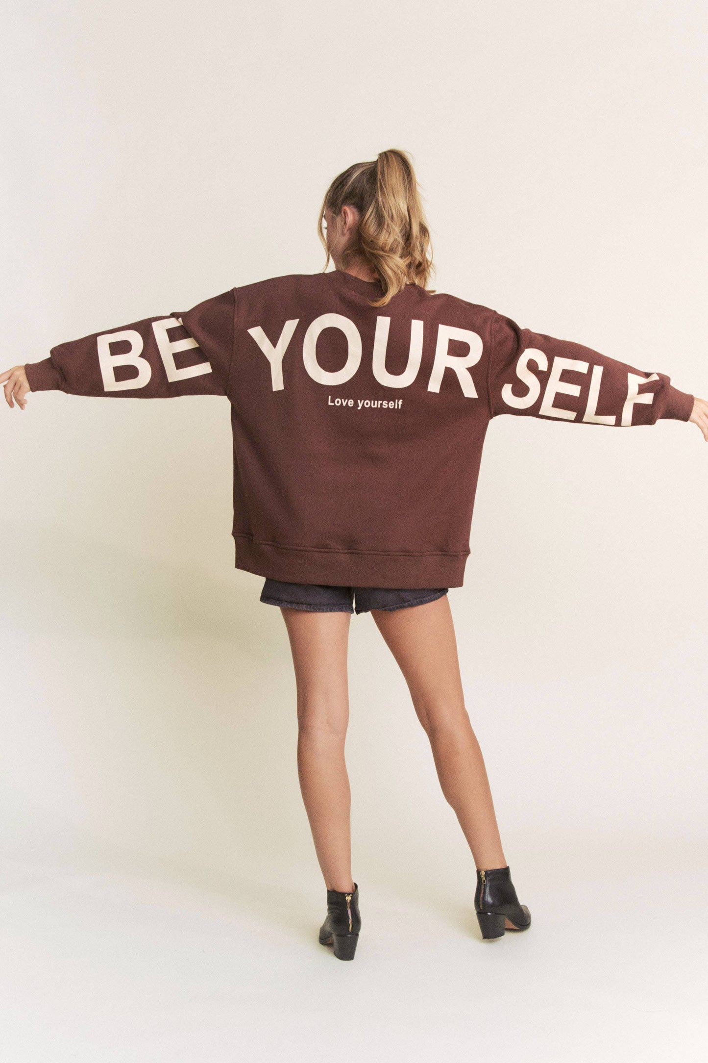 Love Yourself Oversized Brown Sweatshirt