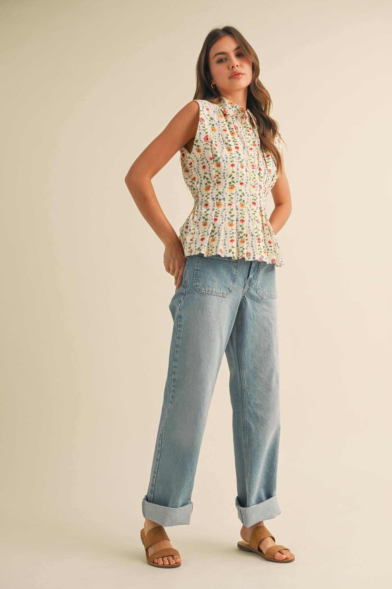 Christina Button-Down Peplum Waist Sleeveless Top - Uniquely Claudia Boutique