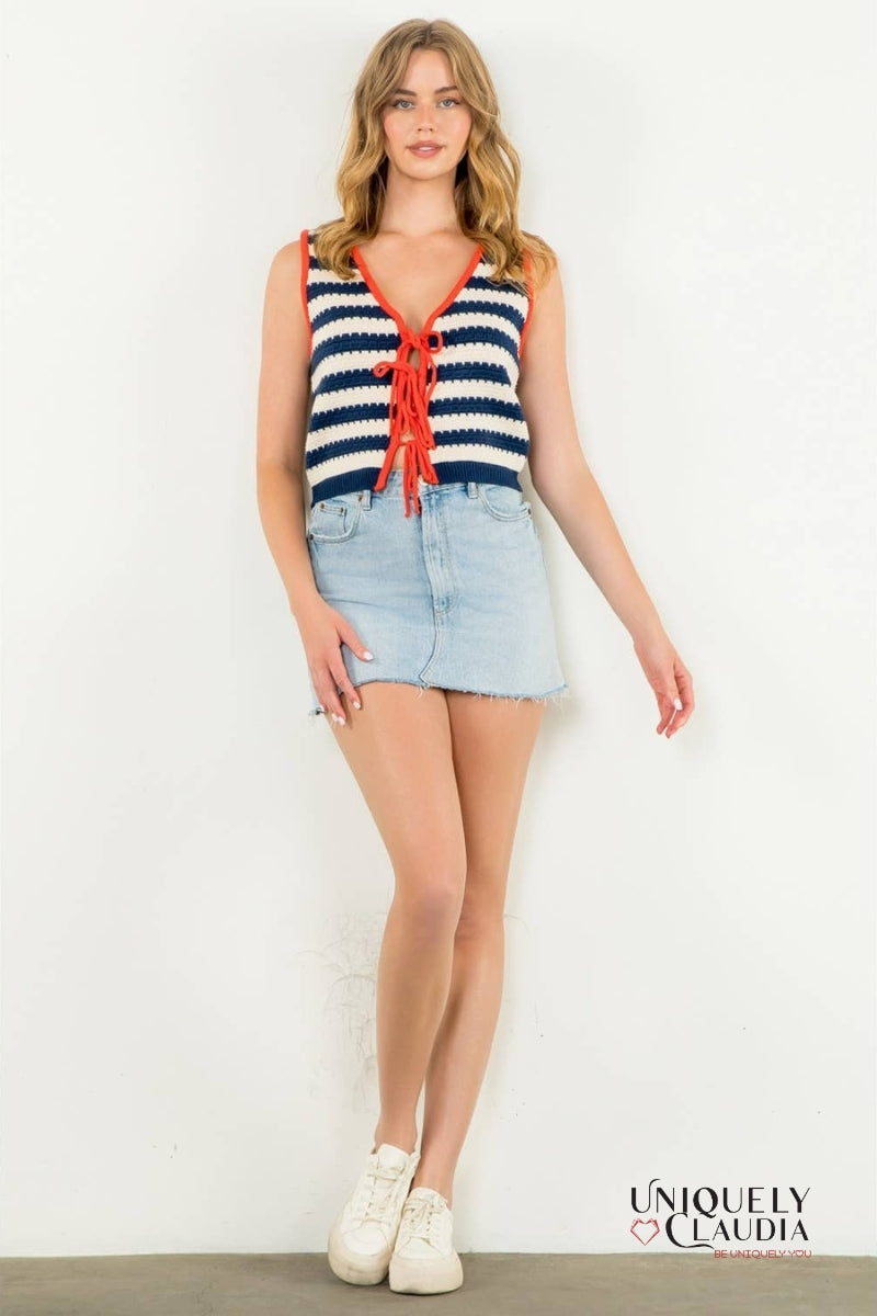 Abigail Sleeveless Striped Knit Top | Uniquely Claudia Boutique