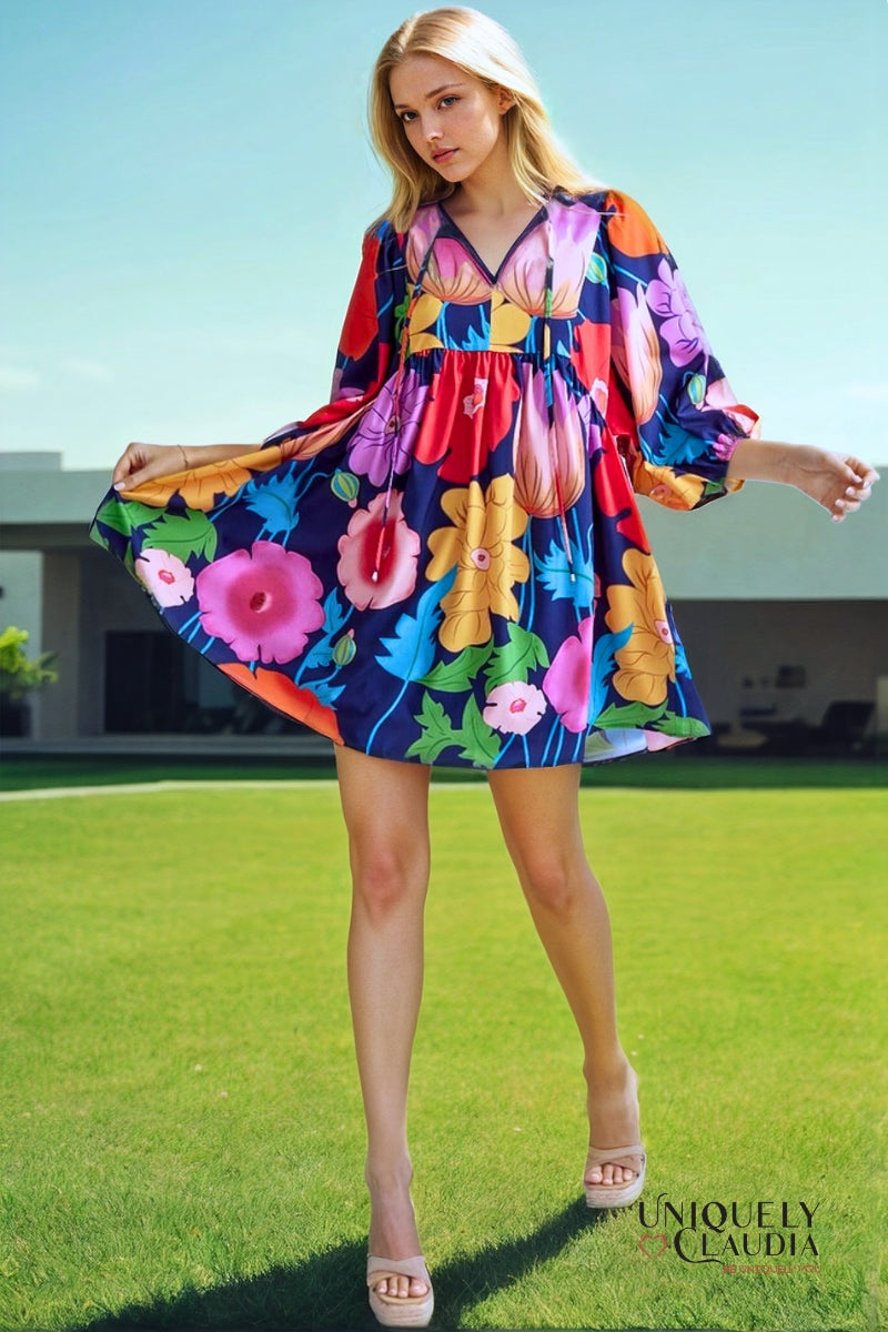 Adriana Floral Print Babydoll Dress - Uniquely Claudia Boutique