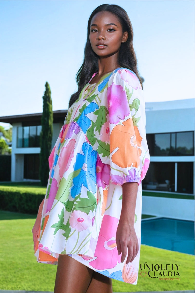 Adriana Floral Print Babydoll Dress - Uniquely Claudia Boutique