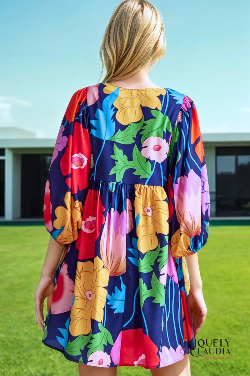Adriana Floral Print Babydoll Dress - Uniquely Claudia Boutique