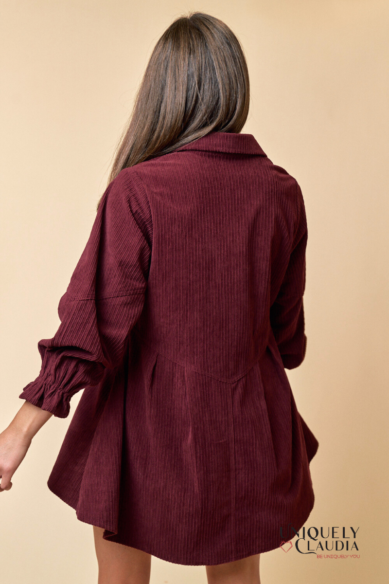 Allison Corduroy Button Up Shirt Mini Dress | Uniquely Claudia Boutique