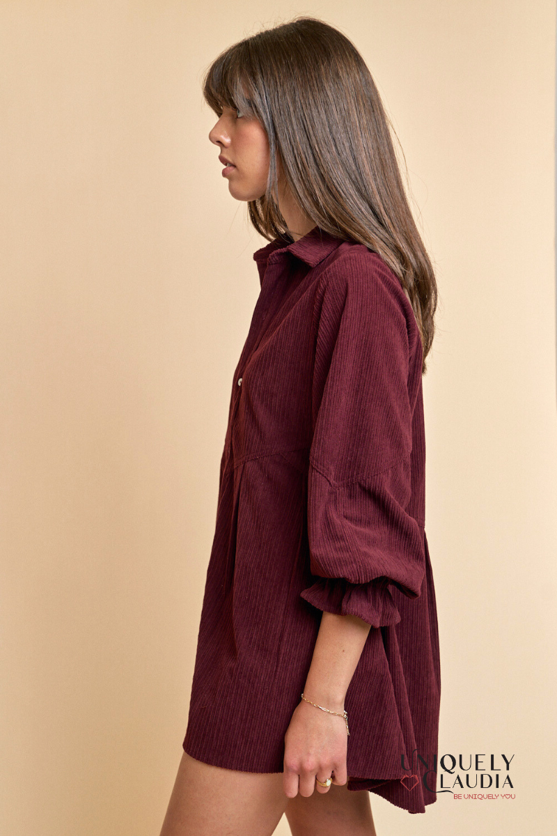 Allison Corduroy Button Up Shirt Mini Dress | Uniquely Claudia Boutique