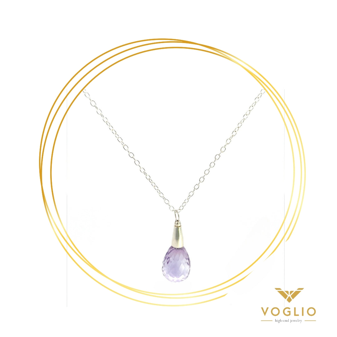 Amethyst Briolette Drop Sterling Silver Necklace