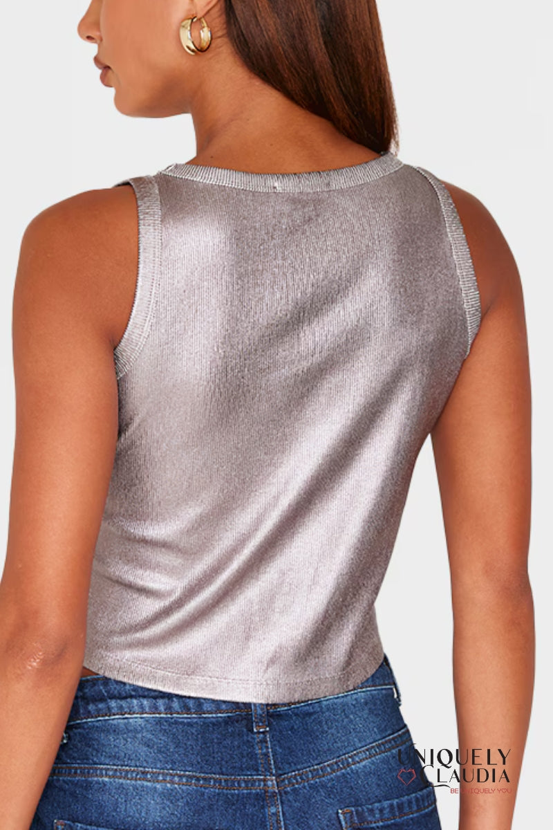 Arianell Metallic Crewneck Tank Top | Uniquely Claudia Boutique