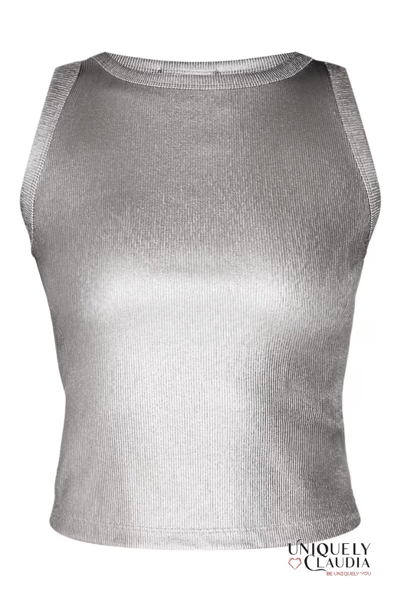 Arianell Metallic Crewneck Tank Top | Uniquely Claudia Boutique