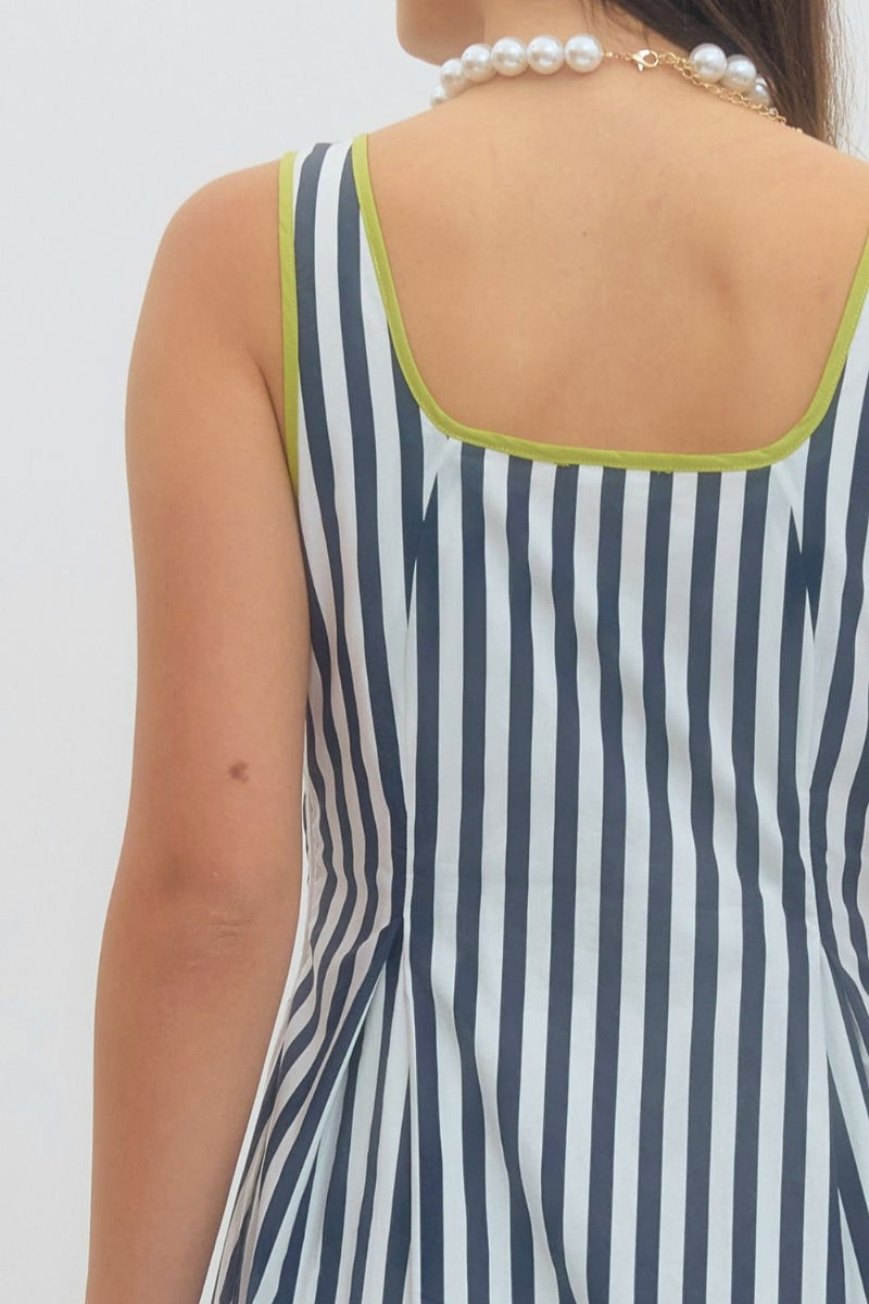 Bailey Navy & Lime Striped Sleeveless Midi Dress - Uniquely Claudia Boutique