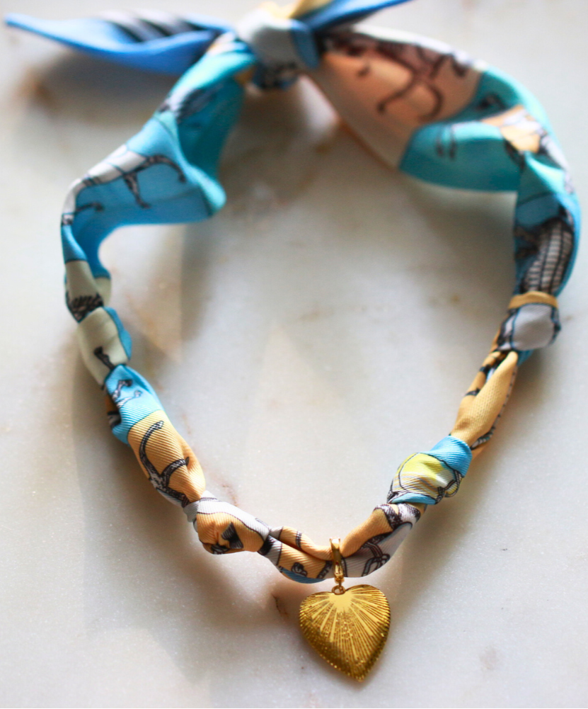 Blue Horse Pattern Scarf Necklace | Uniquely Claudia