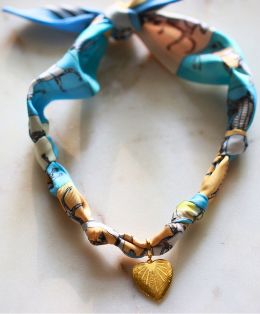 Blue Horse Pattern Scarf Necklace | Uniquely Claudia