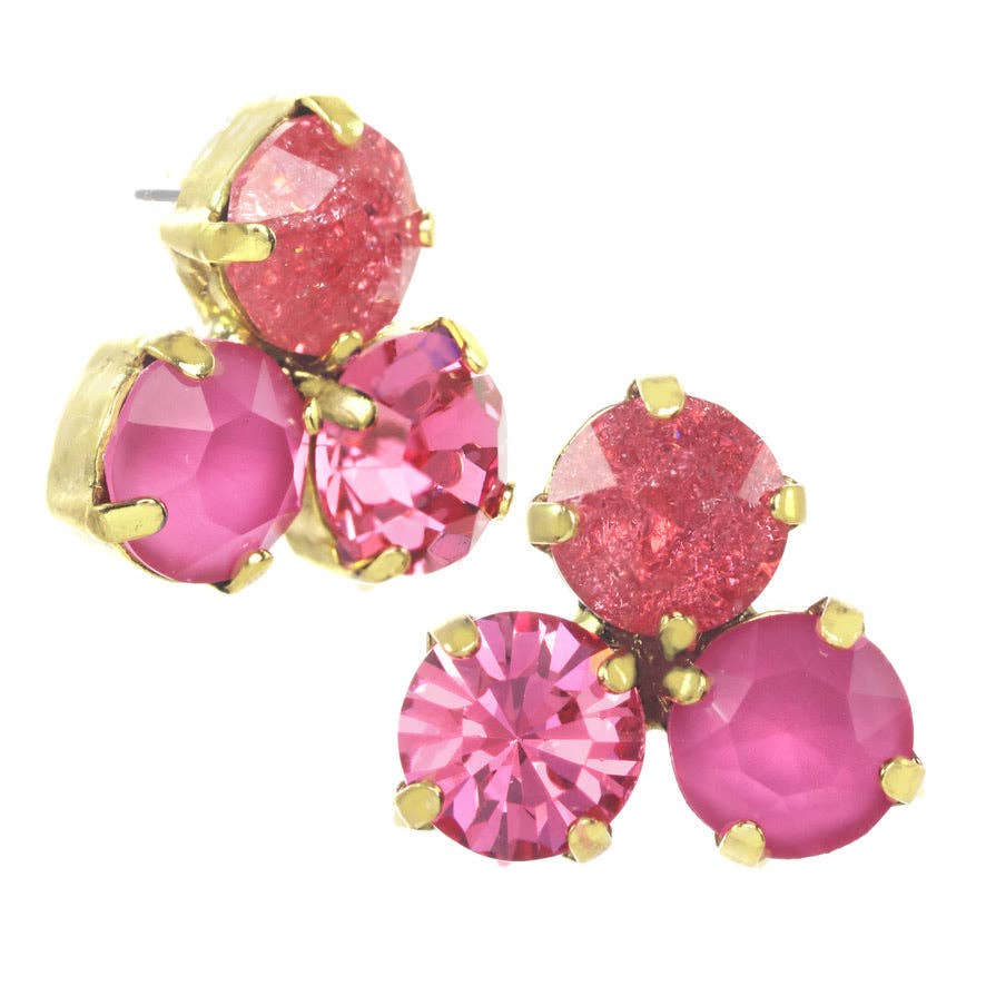 Bring a sparkle of creativity and fresh fun to your style with the TOVA Ines ICE Pink Earrings! These hypoallergenic studs feature an antique gold plating and unique mixed iced crystals for a dazzling, party-ready look. Made in Canada with style, these beauties won't disappoint!