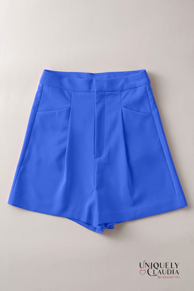 Britt High Waist Hidden Closure Pleated Royal Blue Short
