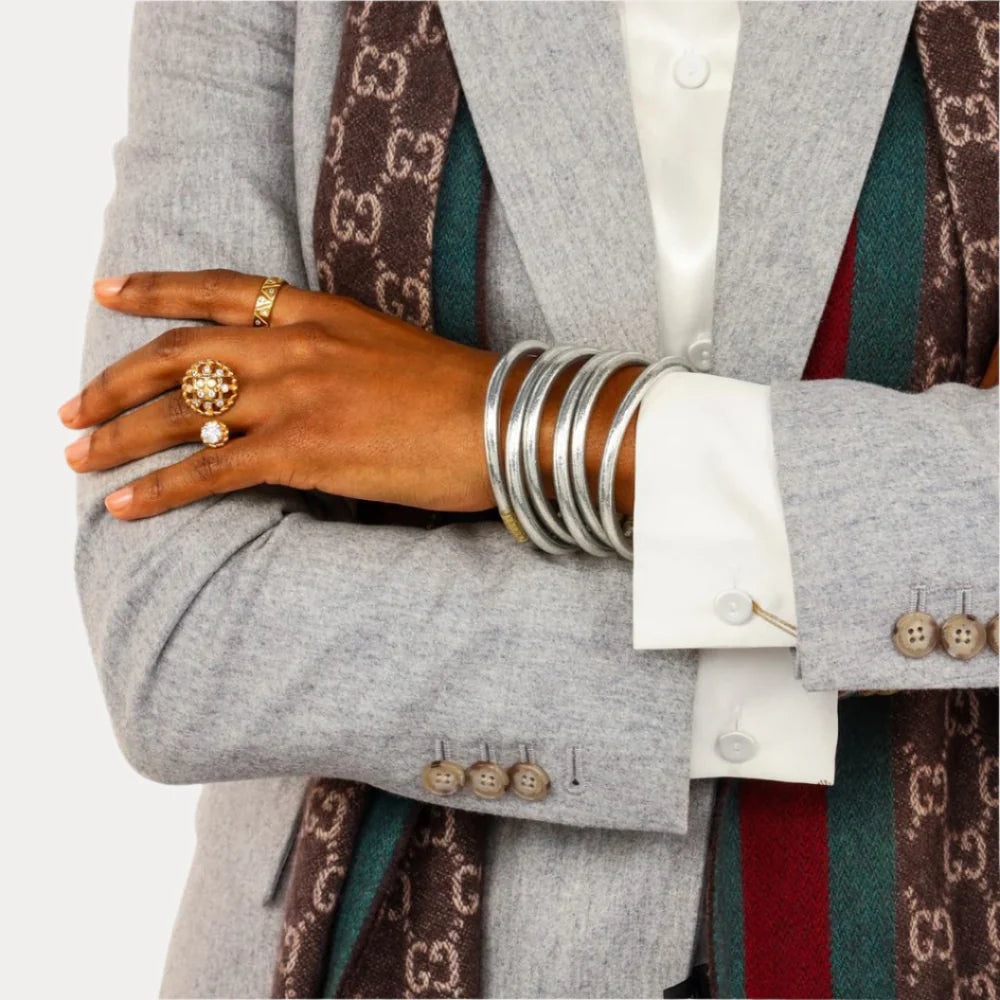 BuDhaGirl: Silver All Weather Serenity Prayer Bangles
