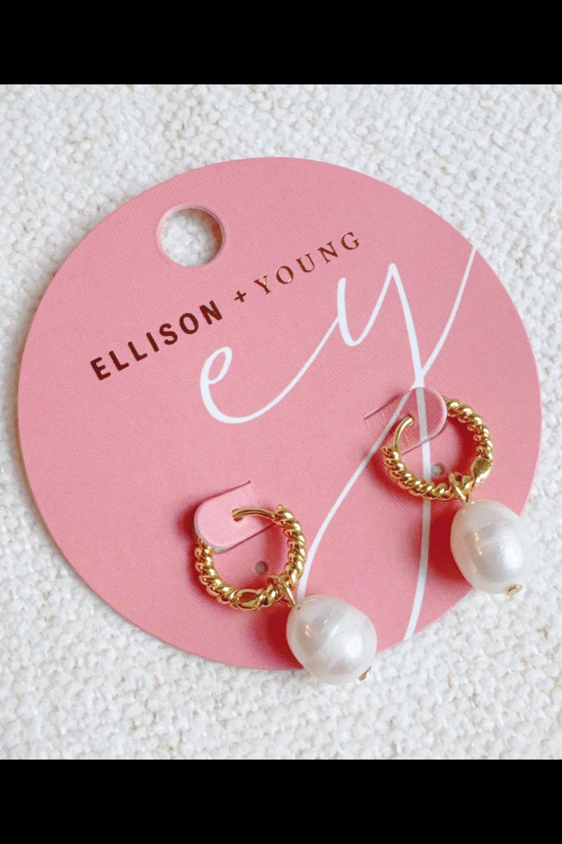 Cabled Huggie Natural Pearl Hoop Earrings - Uniquely Claudia Boutique