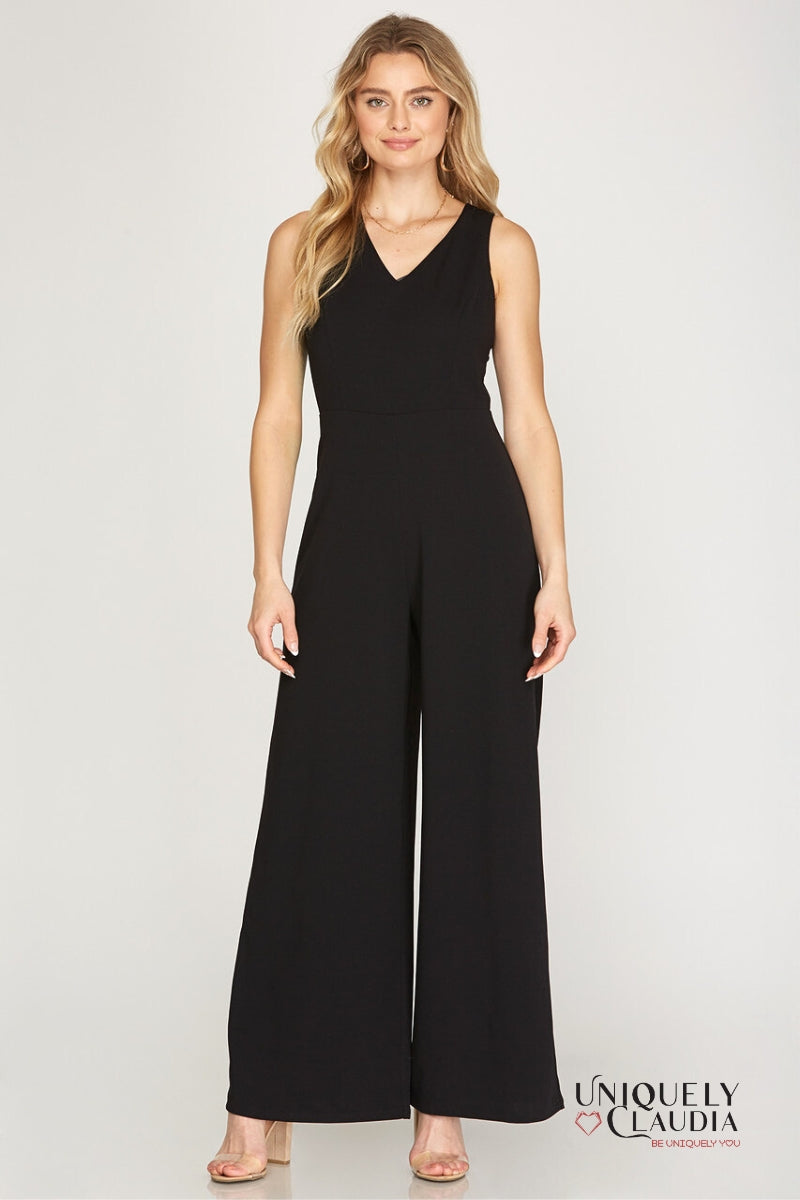 Chantal Sleeveless Knit Open Back Jumpsuit Uniquely Claudia Boutique