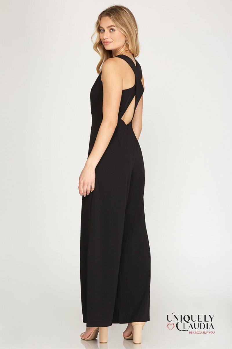 Chantal Sleeveless Knit Open Back Jumpsuit Uniquely Claudia Boutique