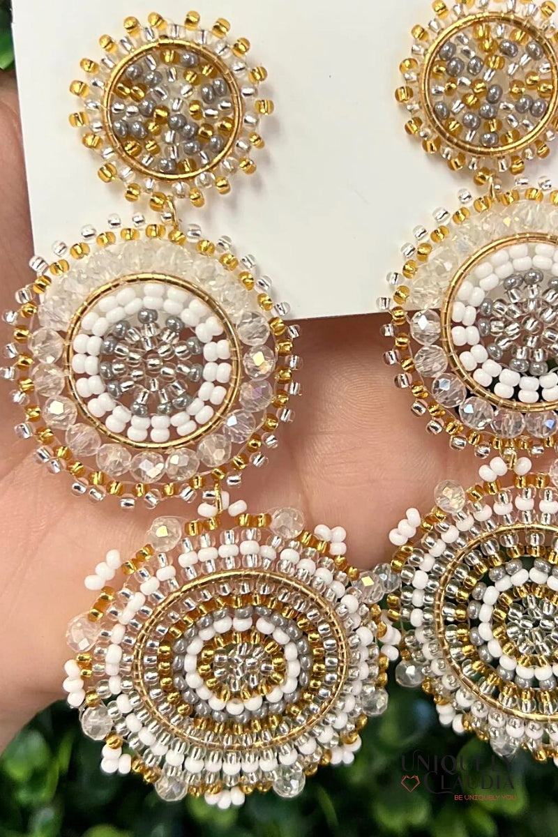 Beaded Earrings Chelsea Gold Silver Beaded Medallion Earrings