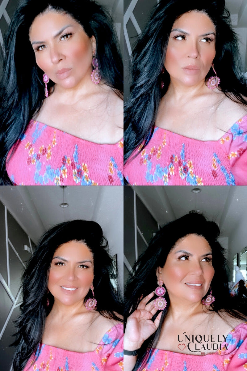 Beaded Earrings | Chelsea Pink Beaded Medallion Earrings | Uniquely Claudia Boutique
