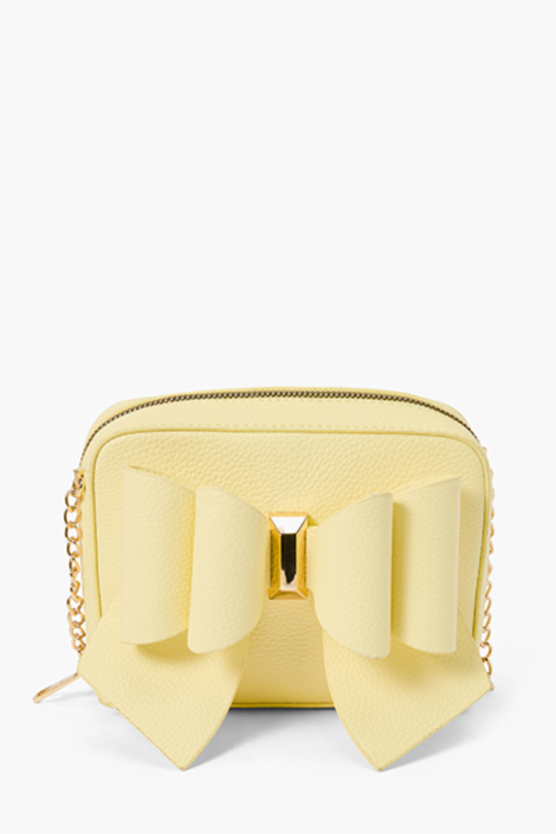 Women's Vegan Leather Long Strap Chloe Bow Mini Crossbody: Yellow - Uniquely Claudia Boutique