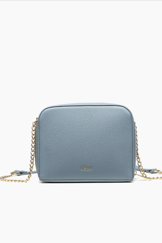 Women's Vegan Leather Long Strap Chloe Bow Mini Crossbody: Denim Blue - Uniquely Claudia Boutique