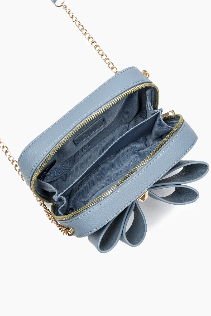Women's Vegan Leather Long Strap Chloe Bow Mini Crossbody: Denim Blue - Uniquely Claudia Boutique