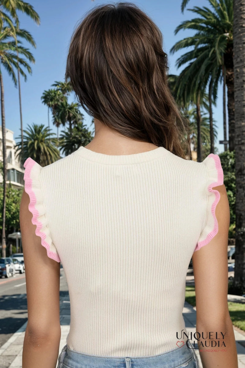 Courtney Contrast Ruffle Sleeve Knit Top | Uniquely Claudia