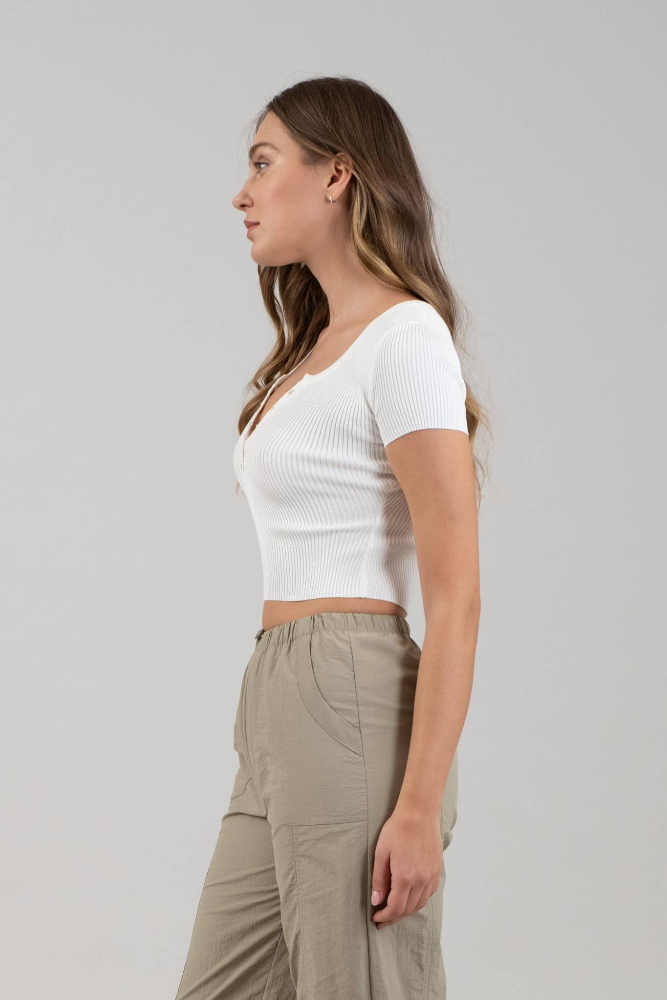 Cynthia Snap Button Sweater Knit Crop Top | Uniquely Claudia