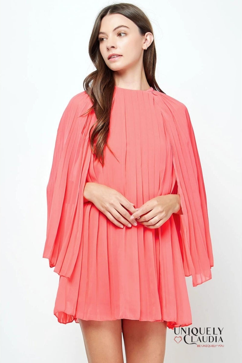 Destiny Pleated Cape Mini Dress | Uniquely Claudia Boutique
