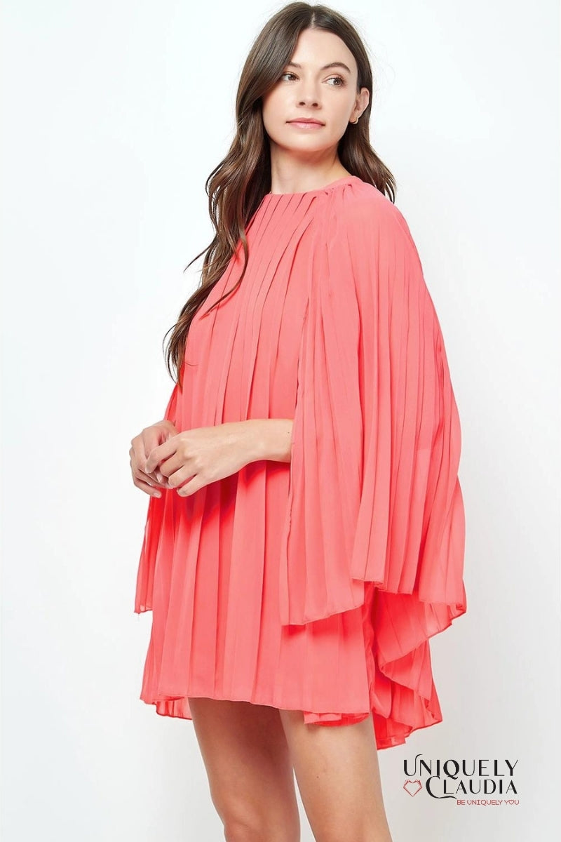 Destiny Pleated Cape Mini Dress | Uniquely Claudia Boutique