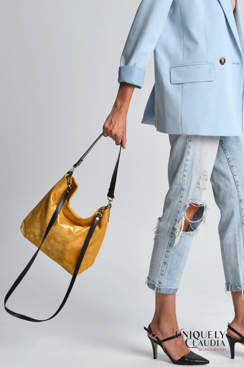 Dioni Sparkling Gold Leather Shoulder Bag - Uniquely Claudia Boutique