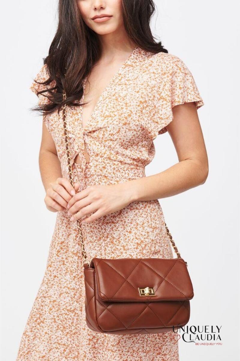 Emily Crossbody Chocolate Quilted Vegan Leather Bag | Uniquely Claudia Boutique