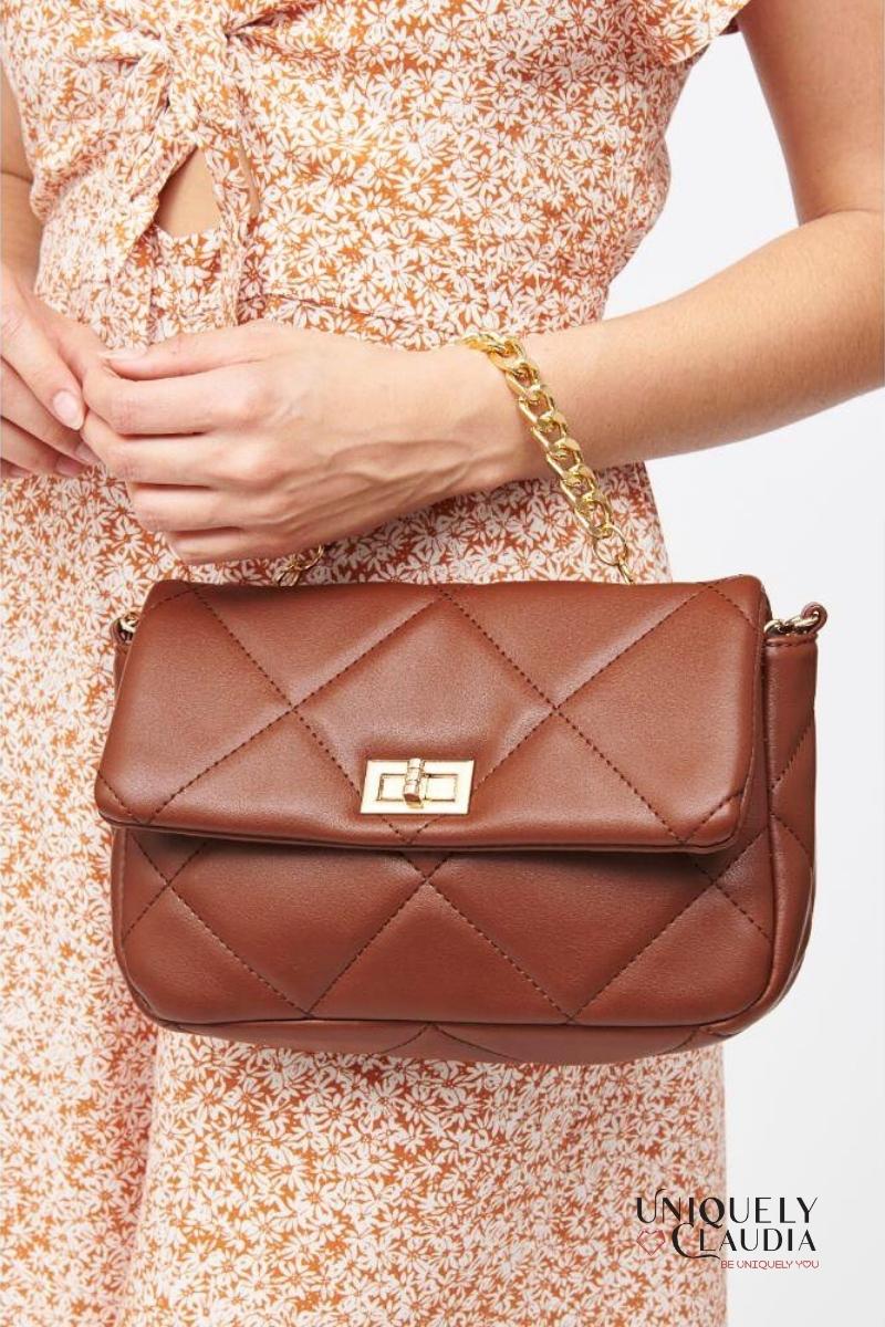 Emily Crossbody Chocolate Quilted Vegan Leather Bag | Uniquely Claudia Boutique