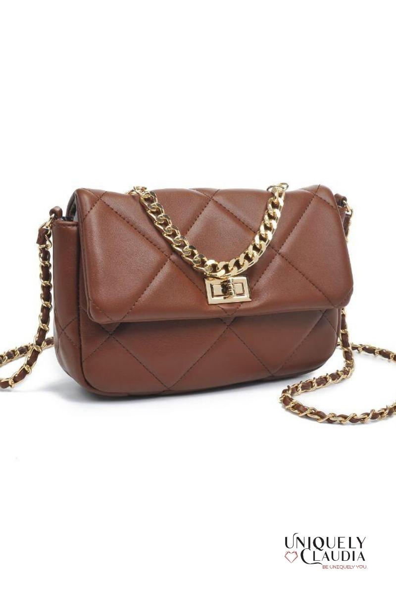 Emily Crossbody Chocolate Quilted Vegan Leather Bag | Uniquely Claudia Boutique