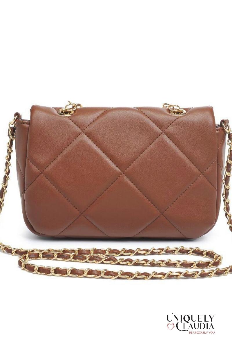 Emily Crossbody Chocolate Quilted Vegan Leather Bag | Uniquely Claudia Boutique
