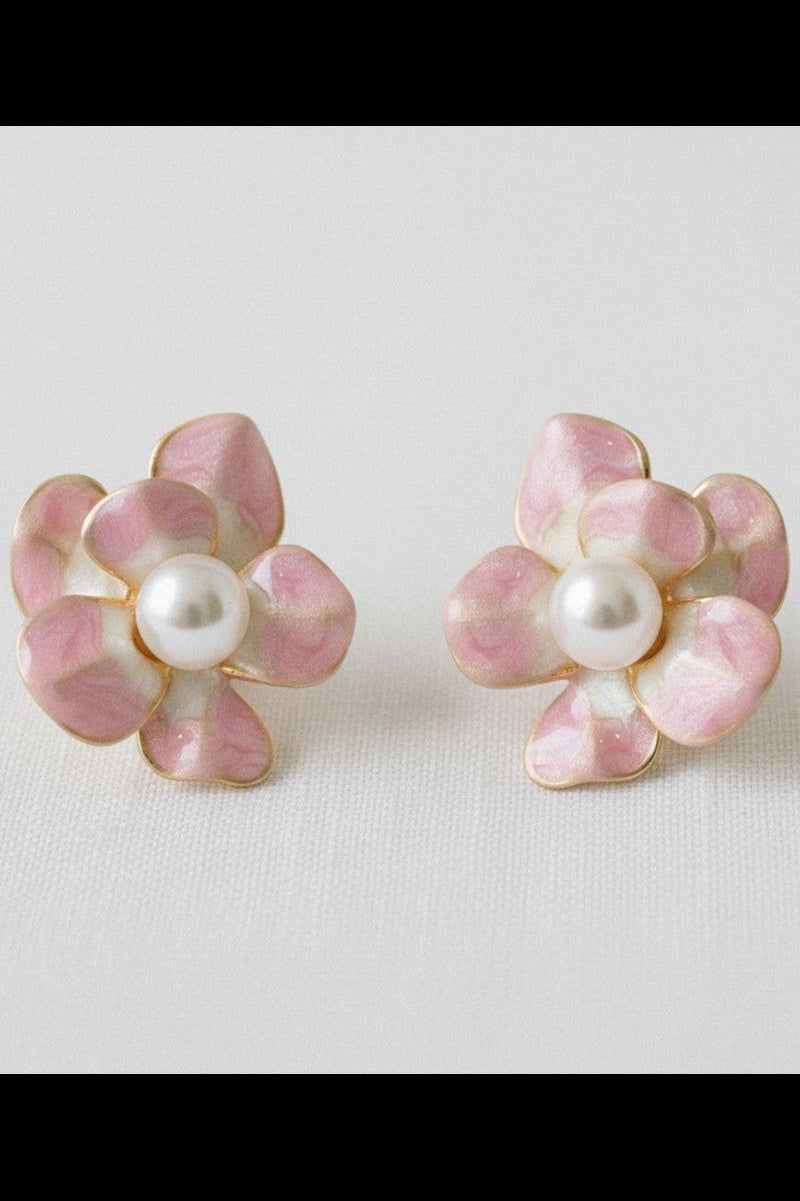 Enamel Floral Design Stud Earrings