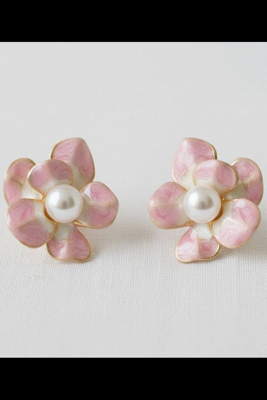 Enamel Floral Design Stud Earrings