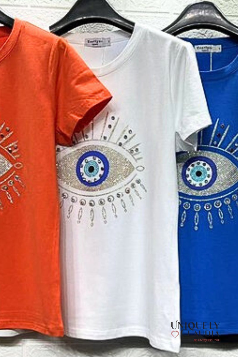 Evil Eye Magic Embellished Cotton Tee