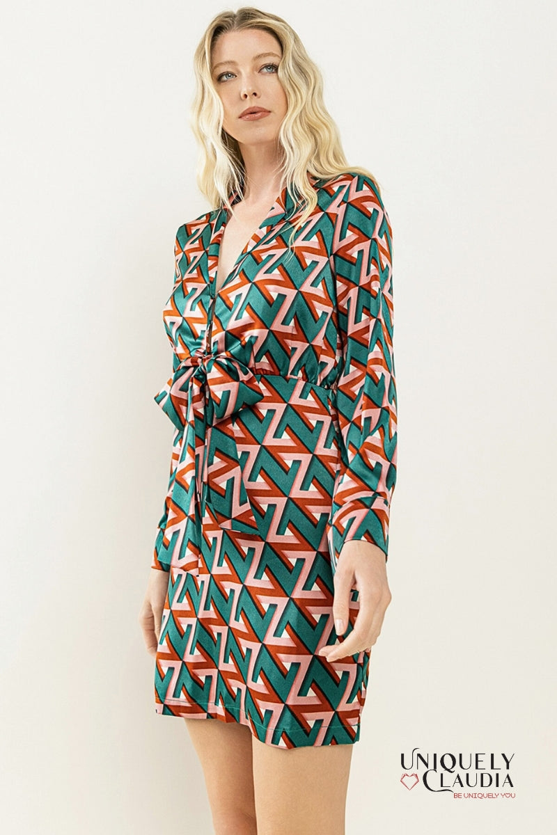 Farrah Geometrical Print Satin Dress | Uniquely Claudia Boutique
