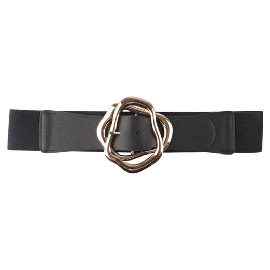 Black belt with a gold knot buckle on a white background