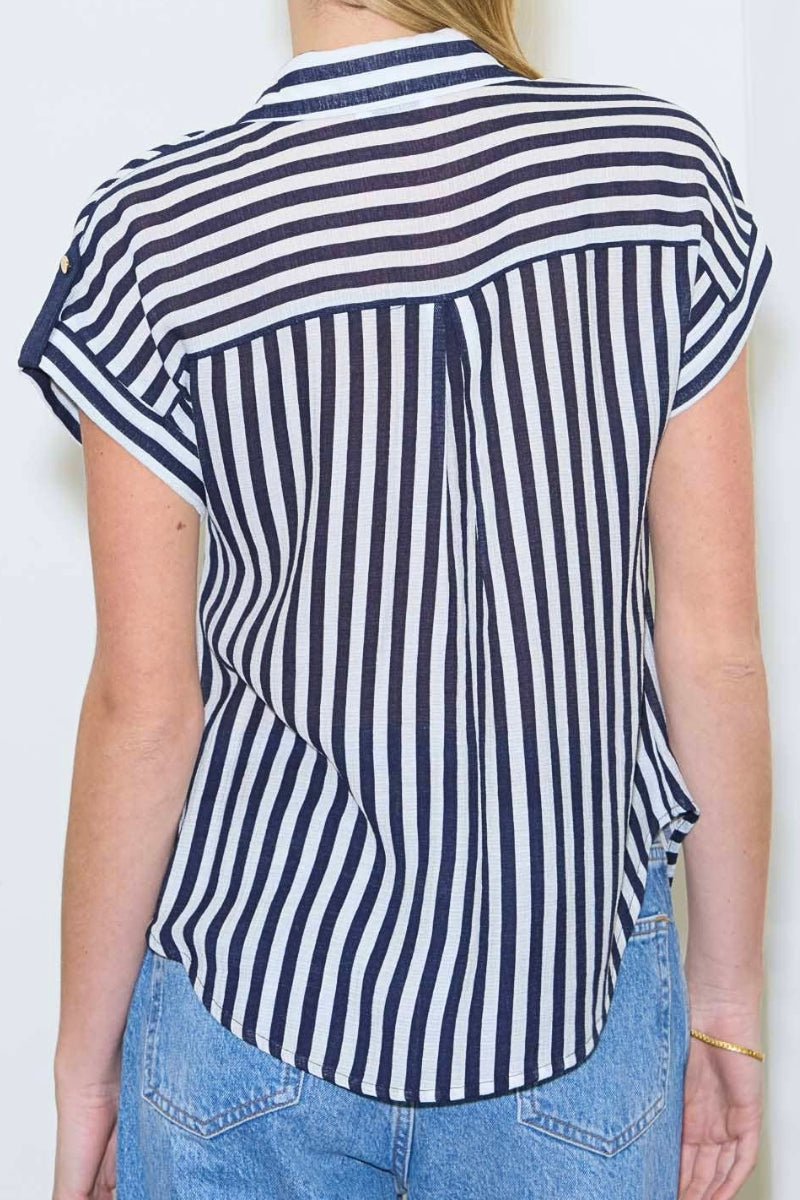 Genesis Striped Cap Sleeve Blouse
