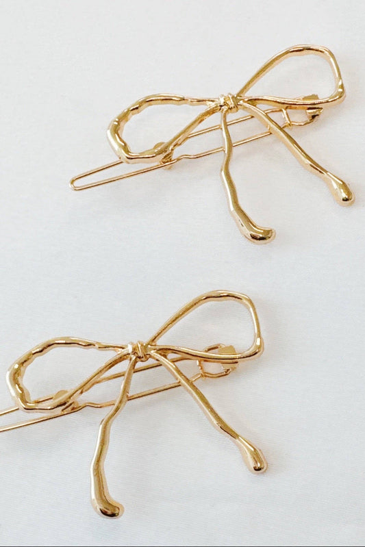 Wobbly Gold Metal Bow Hair Clip Set Of 2 - Uniquely Claudia Boutique