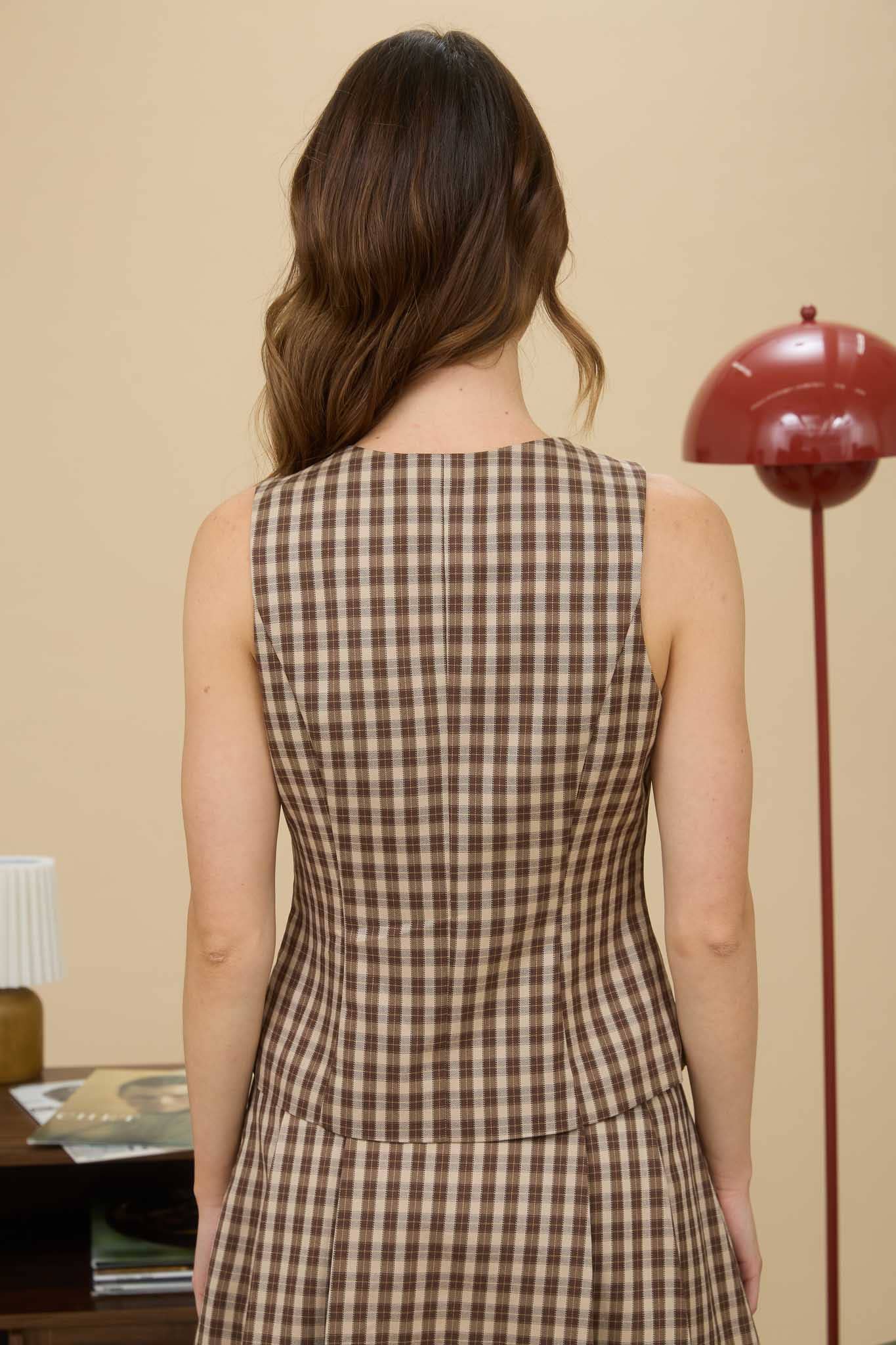 PLAID BUTTON DOWN VEST TOP - Uniquely Claudia Boutique