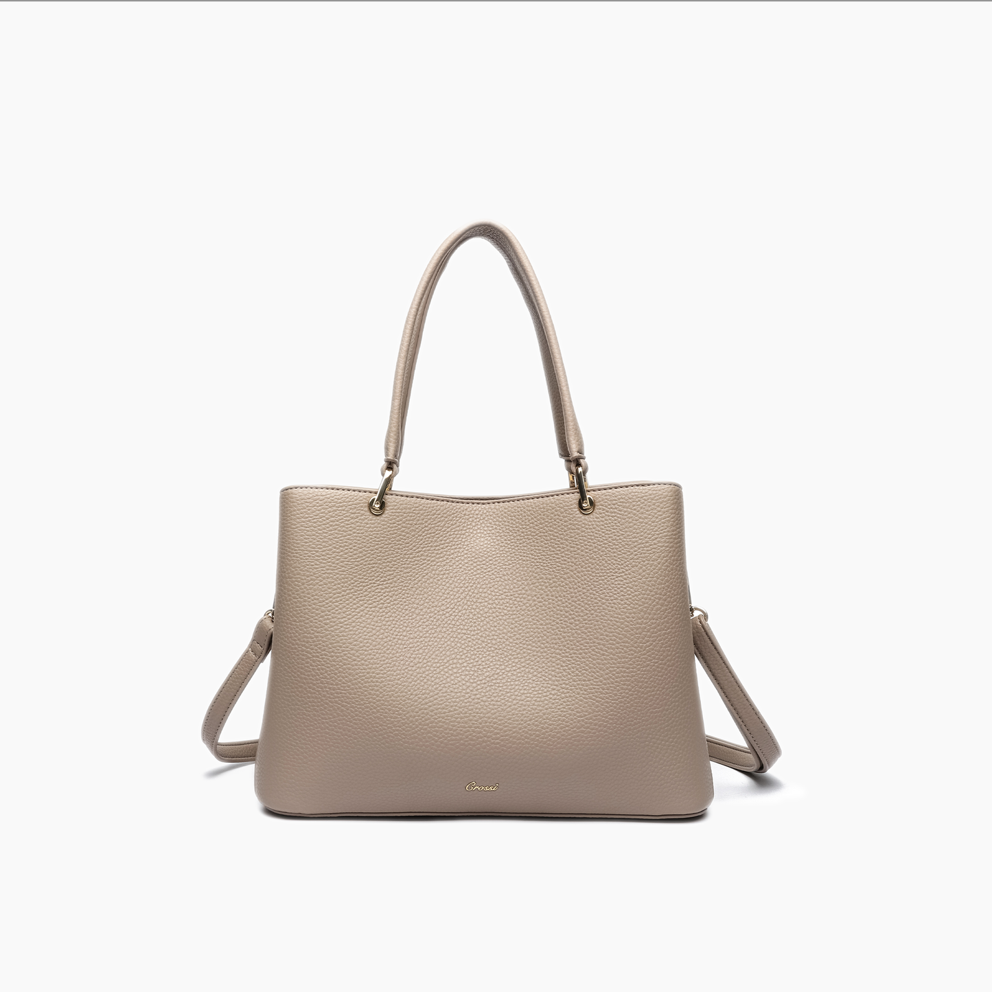 Beige handbag with a shoulder strap on a white background