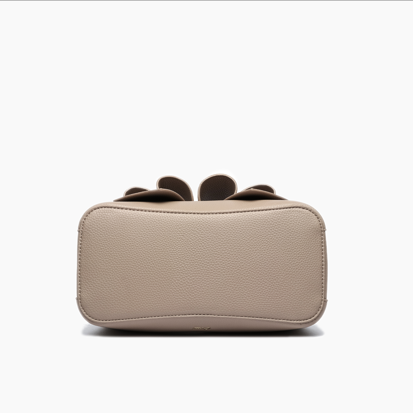 Beige handbag with a bow detail on a white background